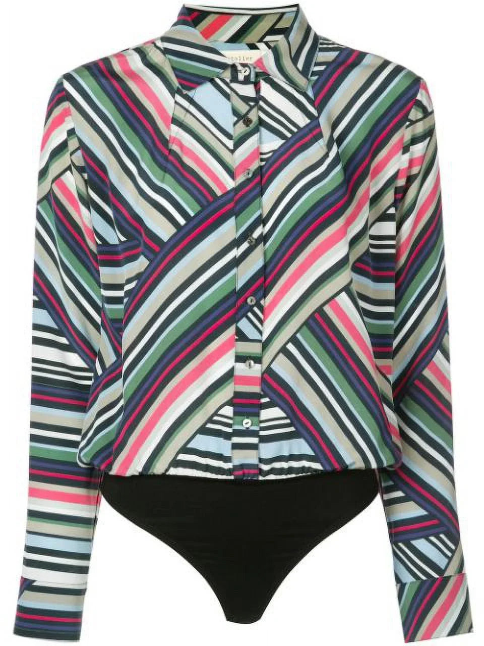Nicole Miller Artelier MULTICOLOR Abstract Stripe Button Down Bodysuit, US Petite