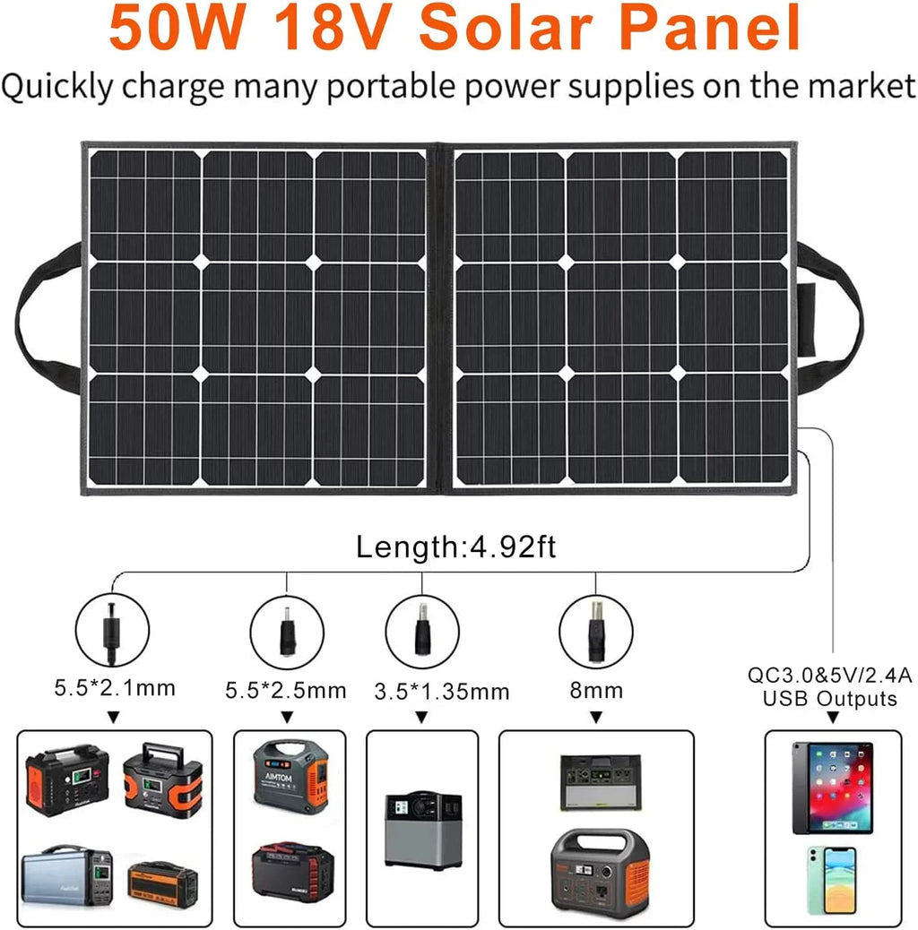 200W Portable Power Station, FlashFish 40800mAh Solar Generator with 50W 18V Portable Solar Panel, Flashfish Foldable Solar Charger with 5V USB 18V DC Output