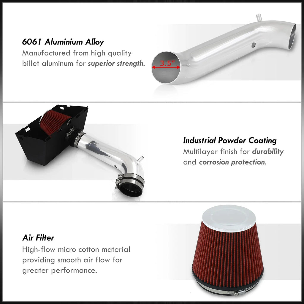 AJP Distributors Cold Air Intake Induction System Polish Aluminum Pipe Heat Shield Matching For Dodge Ram 1500 2500 3500 4.7L 5.7L 2002 2003 2004 2005 2006 2007 2008 02 03 04 05 06 07 08