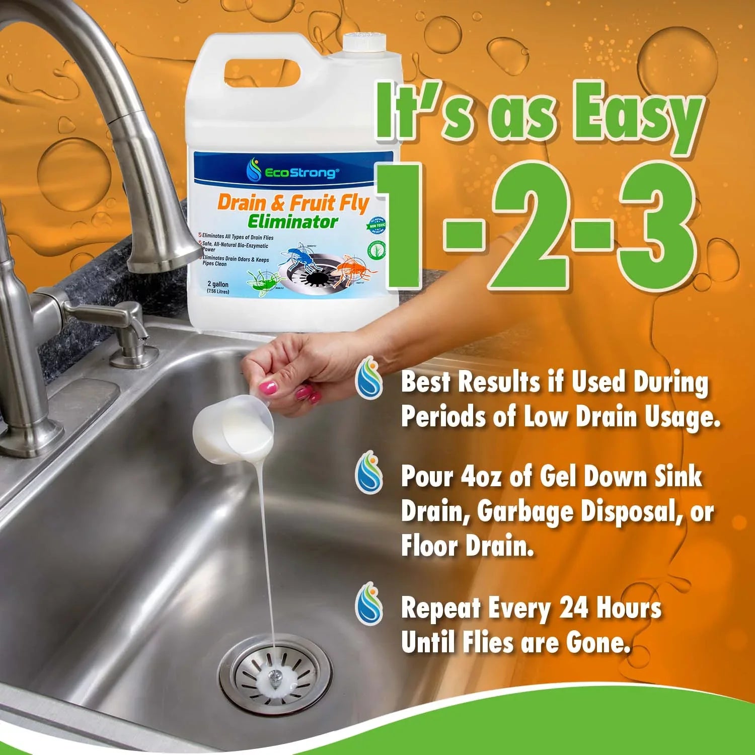 Fruit Fly Drain Treatment, Drain Fly Eliminator, Eliminates Gnats, Sewer Flies With EcoStrong - 2 Gallon