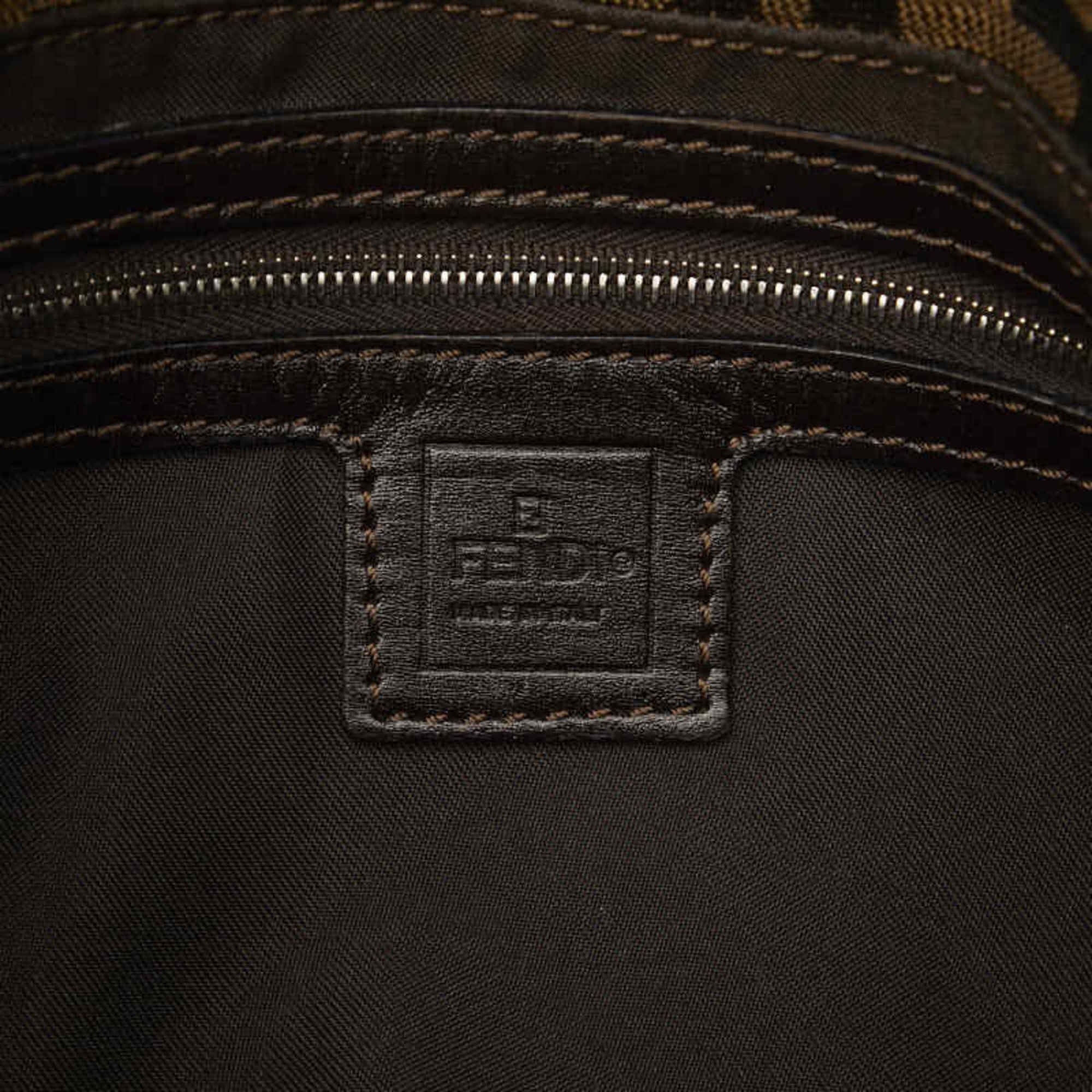 Pre-Owned FENDI ZUCCA Mamma Bucket Bag Brown Canvas Leather Women's (Good)