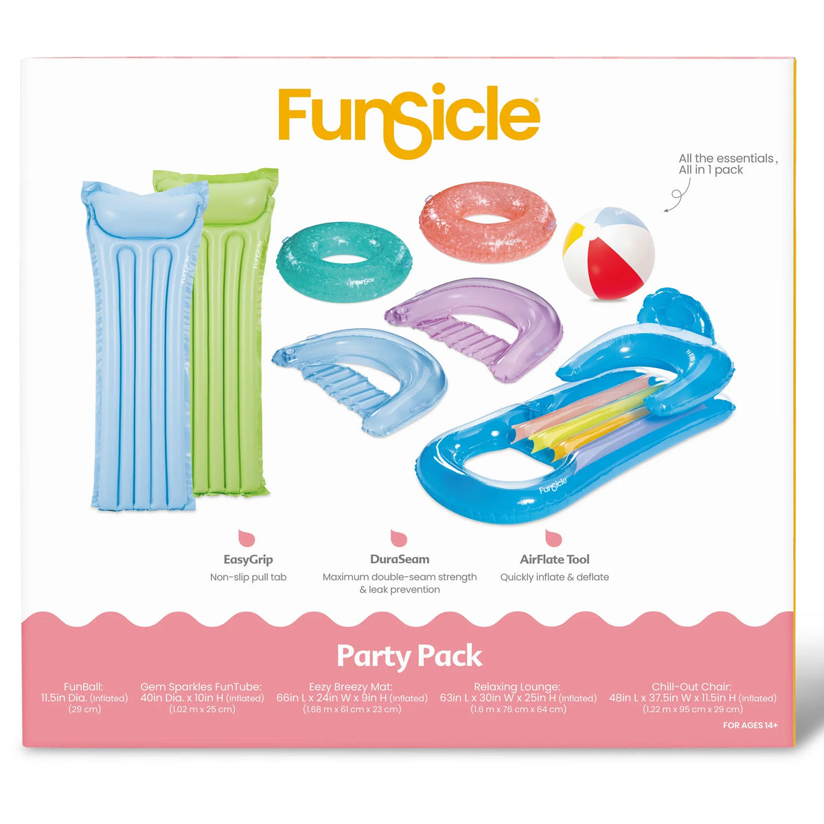 Funsicle Party Pack 8 Pack, Pool Toy & Floats, Tubes & Lounges, Colors Vary, Adults