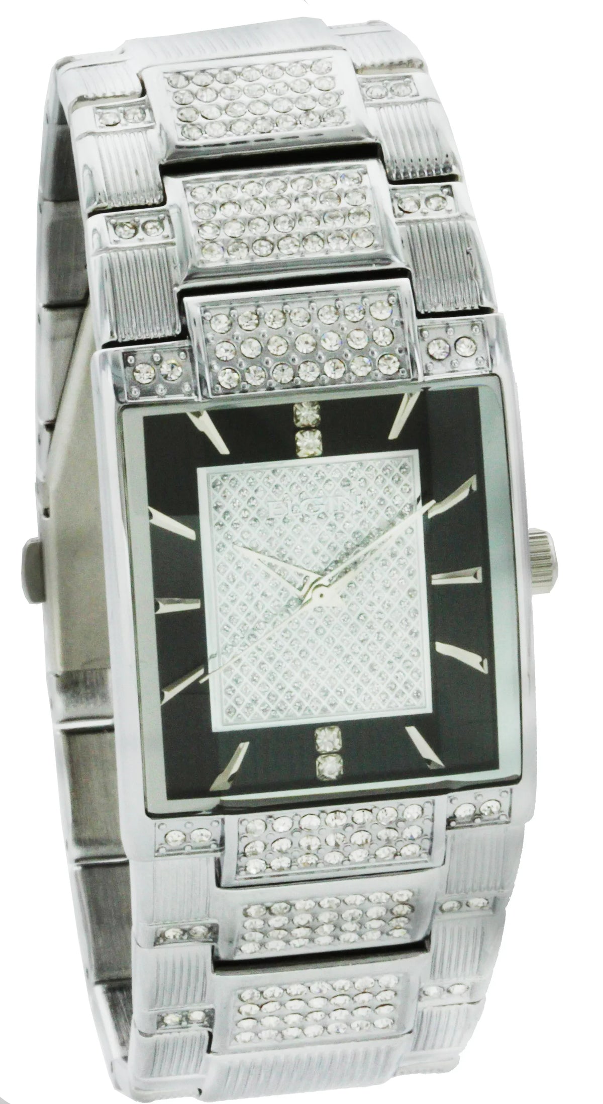 Elgin Adult Male Silver-Tone Tank Watch with Pave Center Dial - FG7029S