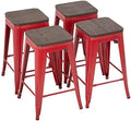 NLTBONNIE 24 Inches Metal Stools Set of 4 Counter Height Wood Seat Barstool Patio Stool Stackable Backless Stool Indoor Outdoor Metal Kitchen Stools Chairs (Red)