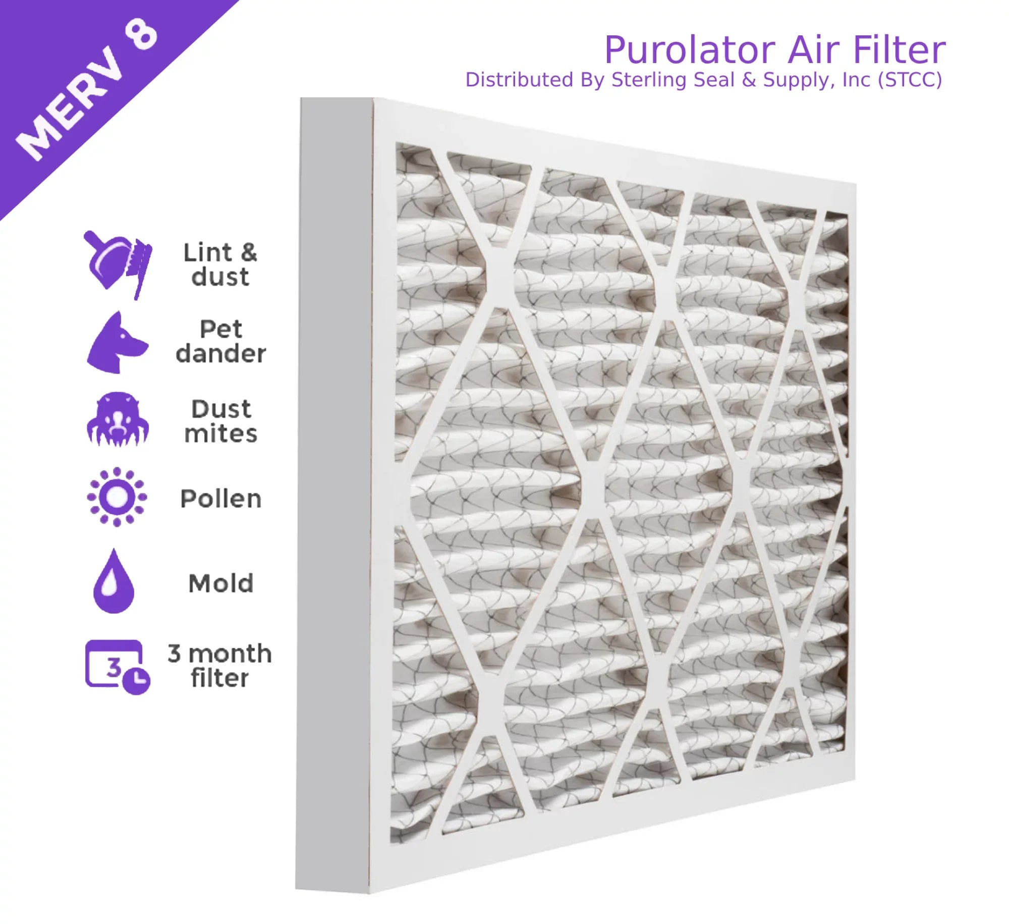 18x18x2, Purolator DMK80 Extended Surface Pleated Air Filter, Mechanical MERV 8, (6 Pack)