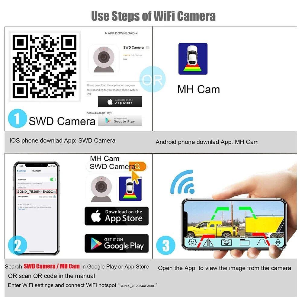 JLLOM Magnetic WiFi Wireless Backup Camera, 9600mAh Battery, Excellent for Front/Rear Vehicle View