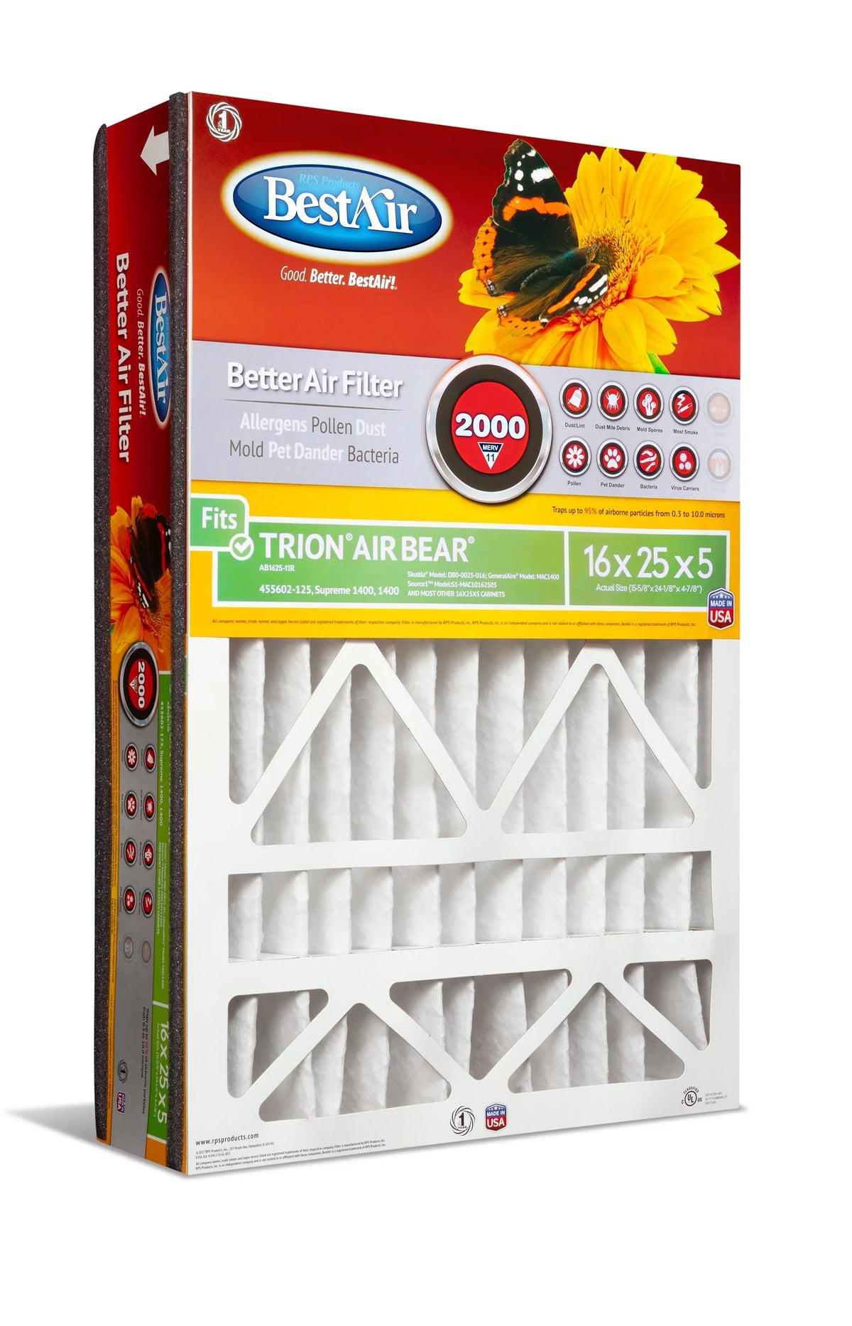 BestAir AB1625-11R Trion/AirBear 16x25x5 Series 2000 MERV 11 Furnace Filter