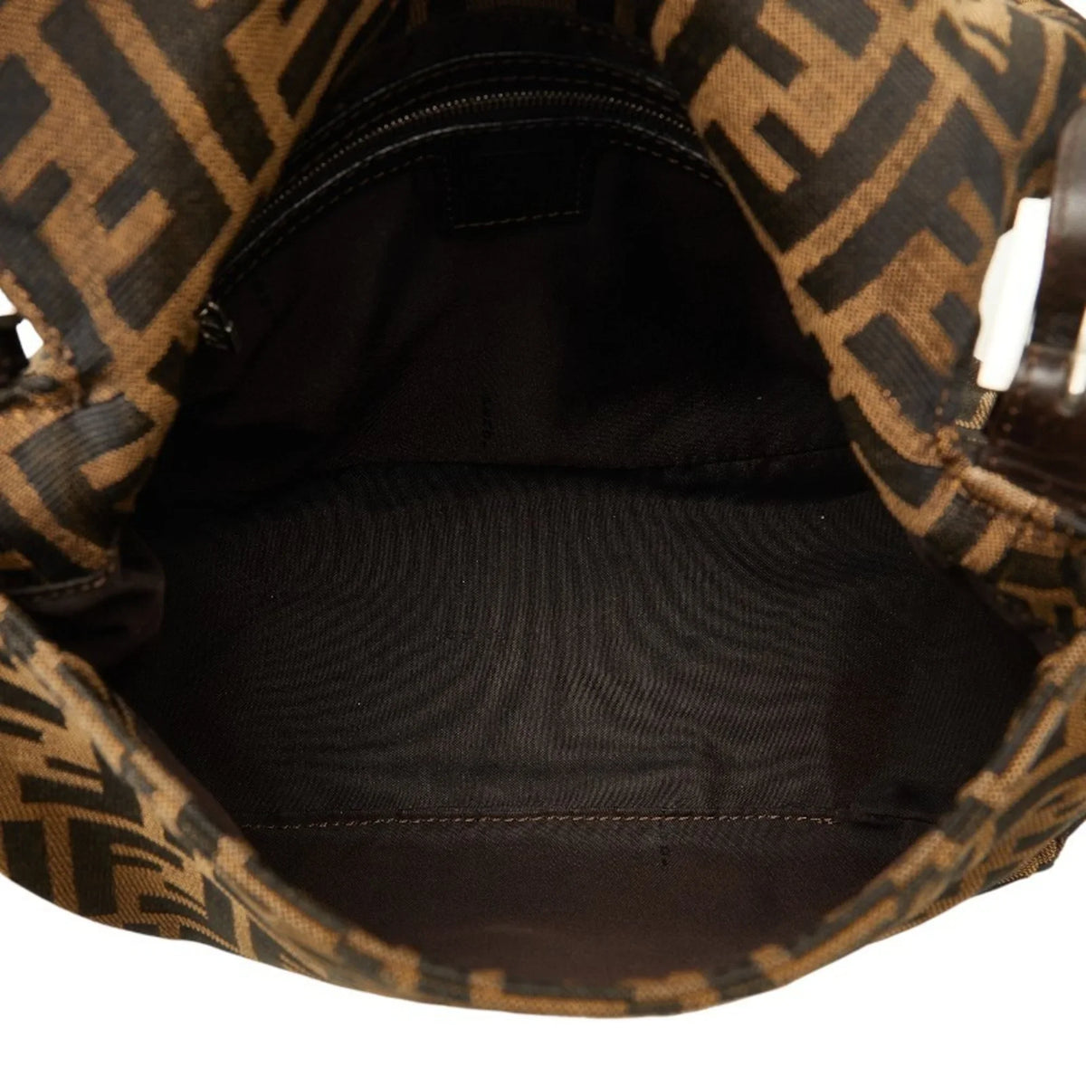 Pre-Owned FENDI ZUCCA Mamma Bucket Bag Brown Canvas Leather Women's (Good)