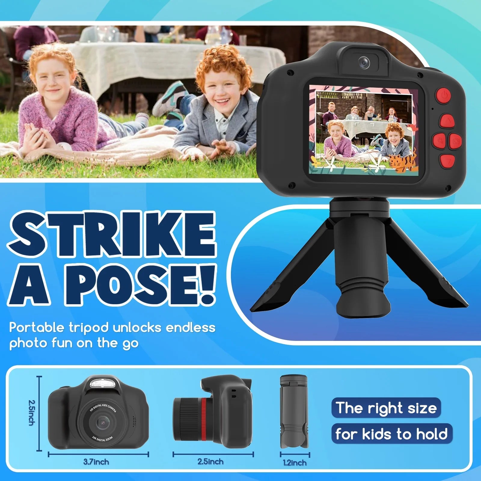Seckton Upgrade Kids Digital Camera with Fill Light, Toys for 5 6 7 8 9 10 Year Old Boys Birthday Gift -Black