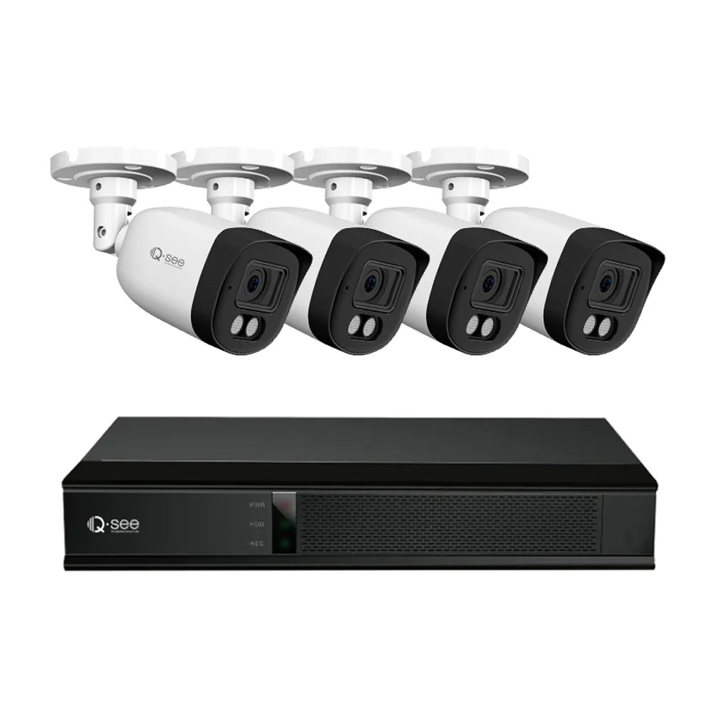 QSEE 8CH 5MP Outdoor DVR Security Camera System, 4K DVR with 2TB HDD and 4pcs Smart Person/Vehicle Detection 5MP Wired Security Cameras, , 24/7 Recording, Remote Access for House Villa Store etc.