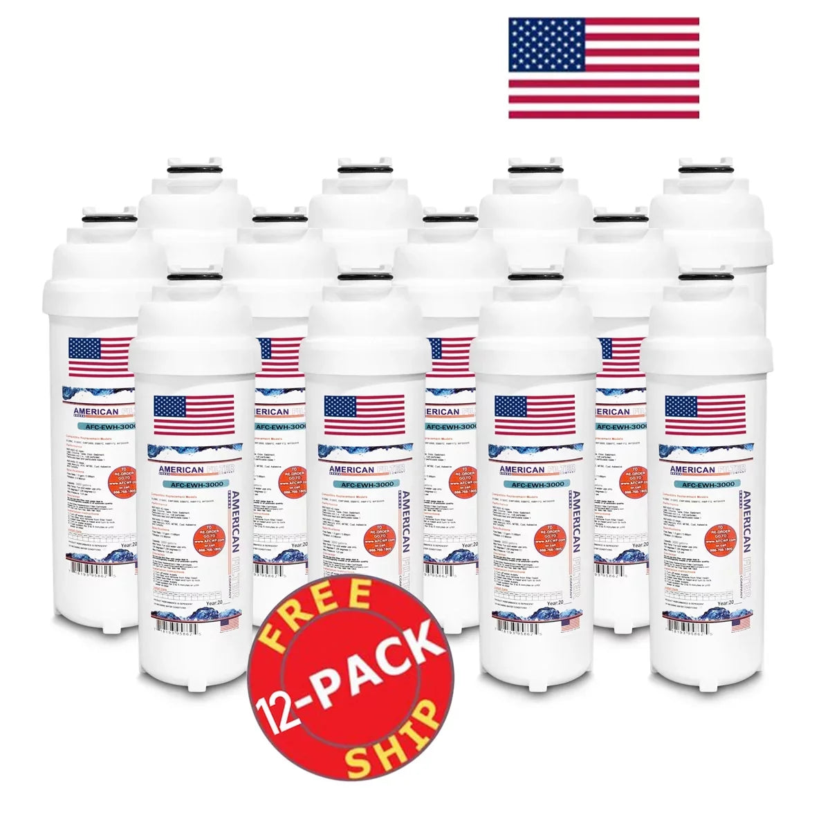 AFC Brand , Water Filters , Model # AFC-EWH-3000 , Suitable with Elkay® LRPBM8K - 12 Pack - Made in U.S.A.