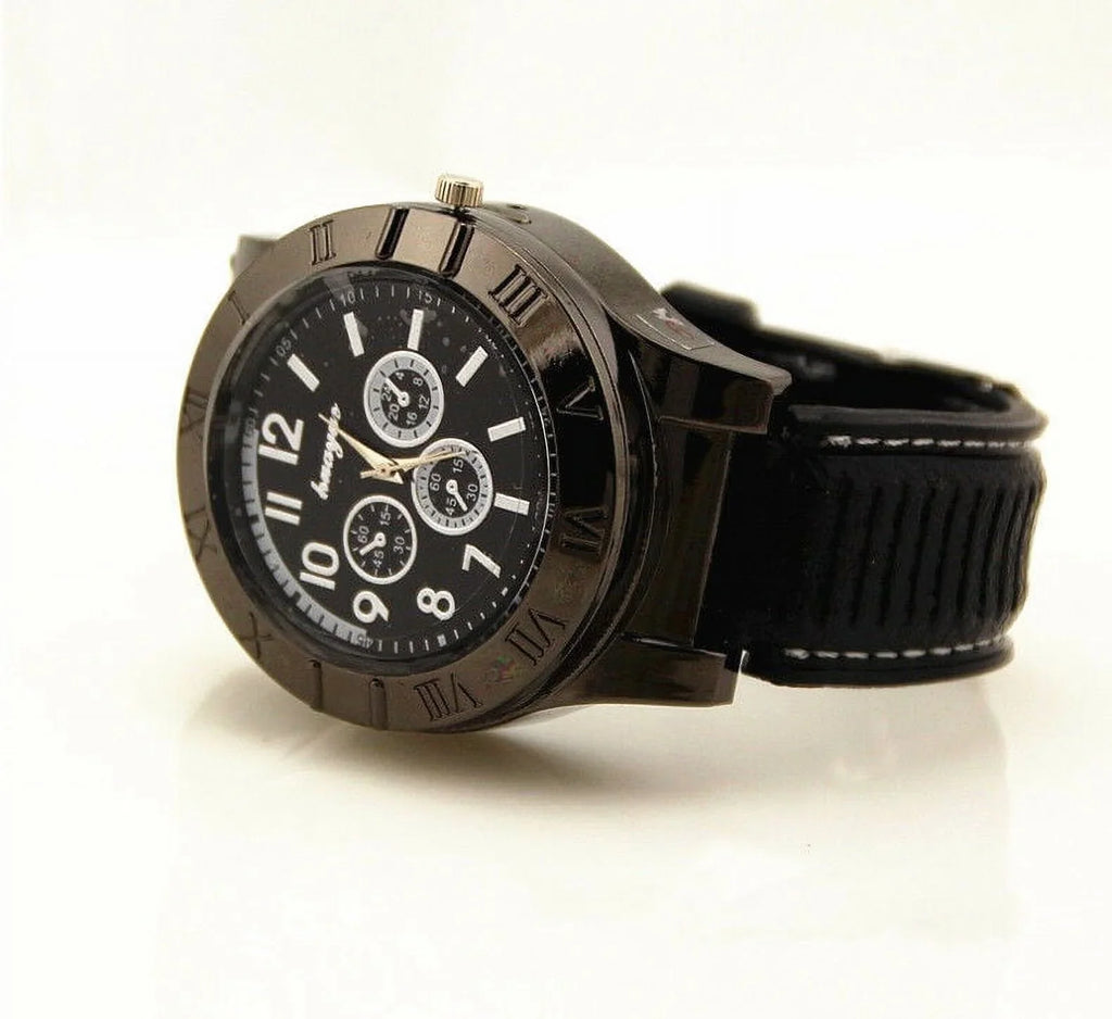 Men's Lighter Watch Flameless Outdoor Windproof USB Watch USB Rechargeable Rubber Strap Gift