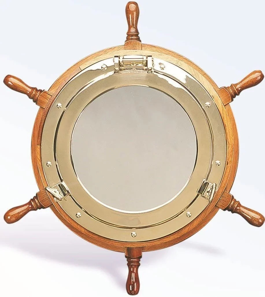 Nagina International Lavish Deluxe Brass Porthole Mirror Ship Wheel | True Home Decor (18 Inches)