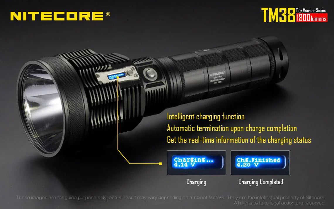 Outdoor Value Pack: Nitecore TM38 Searchlight and E4K Flashlight -Both can be Recharged on the go or at home