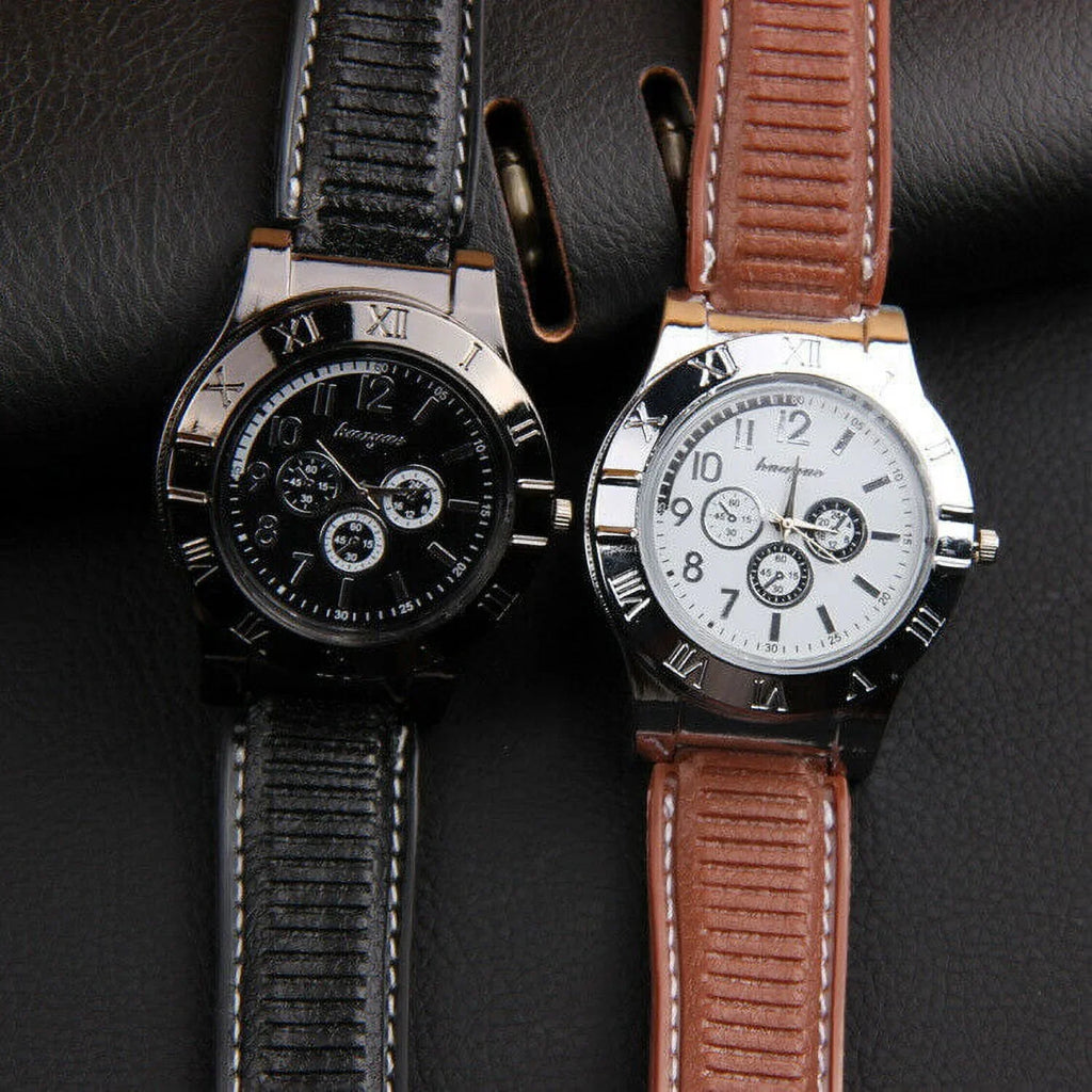 Men's Lighter Watch Flameless Outdoor Windproof USB Watch USB Rechargeable Rubber Strap Gift