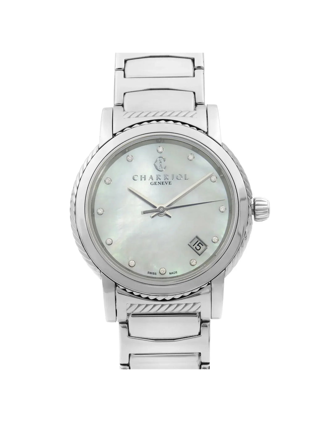 New Charriol Parsii 33mm Steel Diamond White MOP Dial Quartz Watch P33S2.920.001
