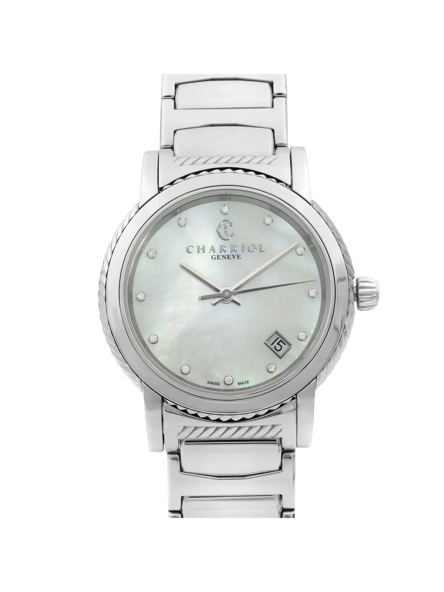New Charriol Parsii 33mm Steel Diamond White MOP Dial Quartz Watch P33S2.920.001