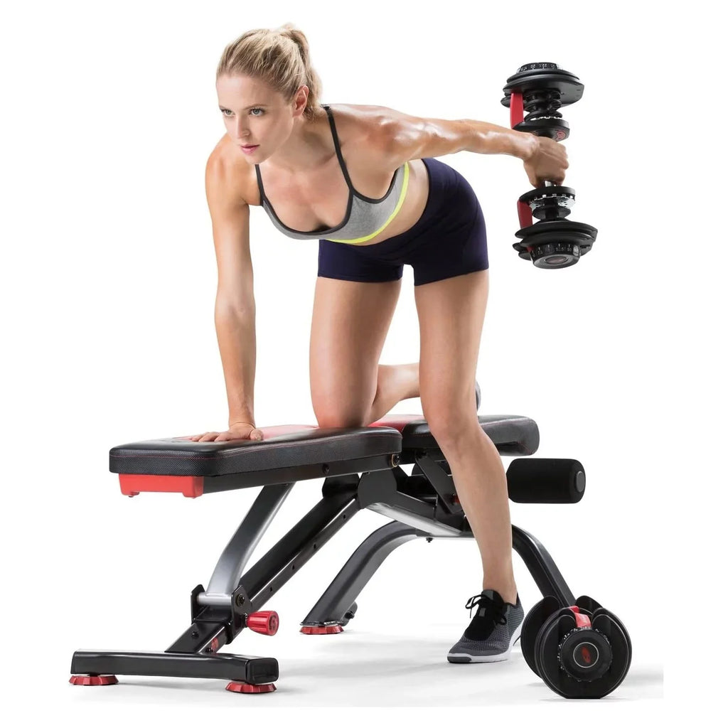 Bowflex 100675 5.1S Stowable SelectTech Adjustable Bench, 6 Adjustment Angles Bundle with Bowflex SelectTech Dumbbell Stand with Media Rack