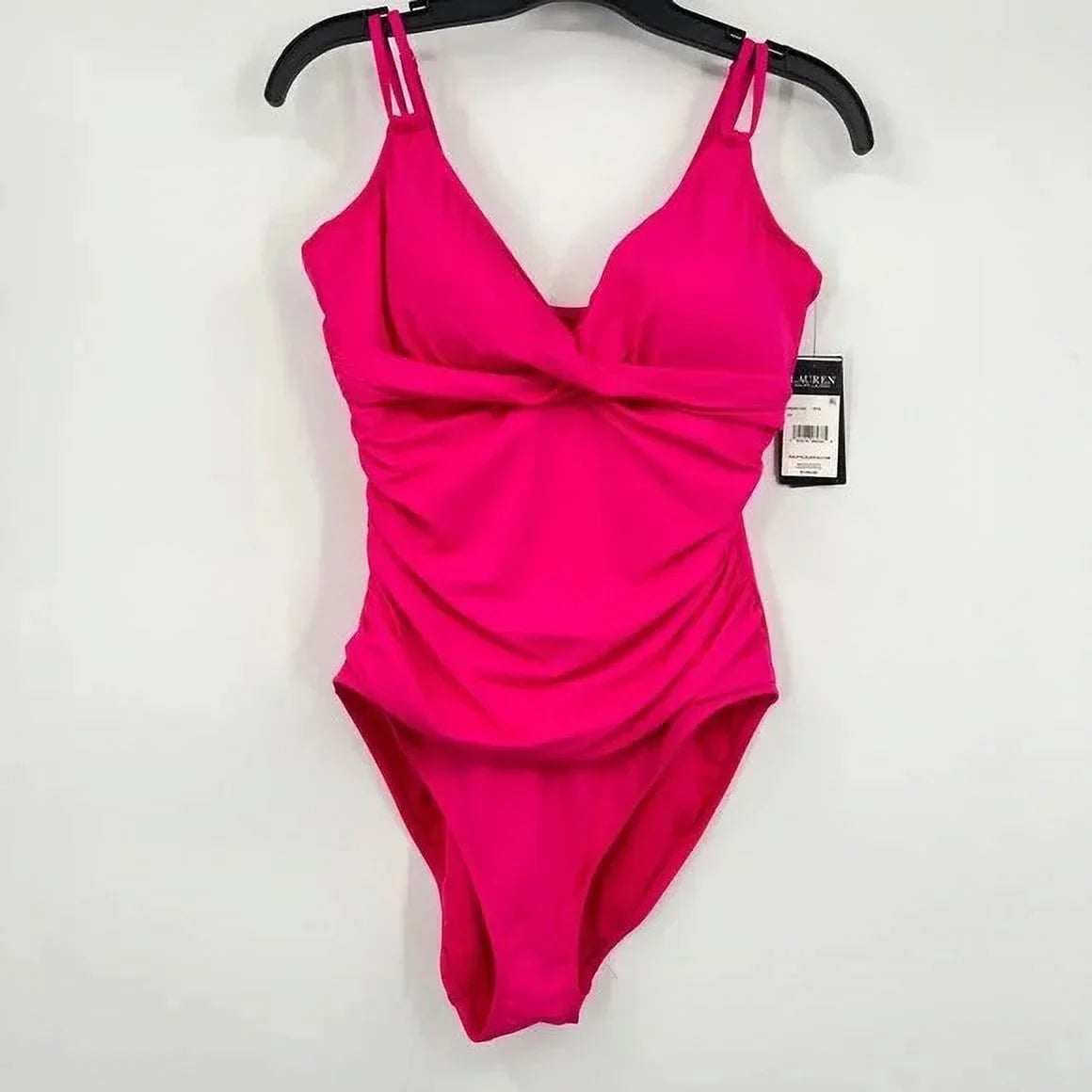 Ralph Lauren HOT PINK Double Strap Tummy Control One Piece Swimsuit, US 4