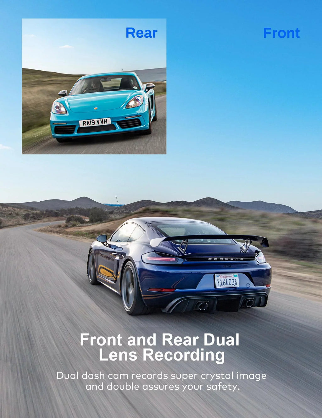 Crosstour Dash Cam,Front and Rear 3” Dual Car Camera 1080P,External GPS Supported,Sony Sensor,32GB Max,Black