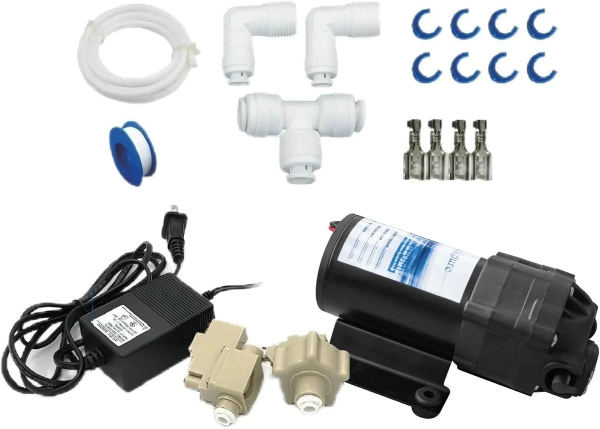 YGDU Reverse Osmosis Booster Pump Kit with Transformer + High and Low Pressure Switches + Fittings for 50-150 GPD RO System
