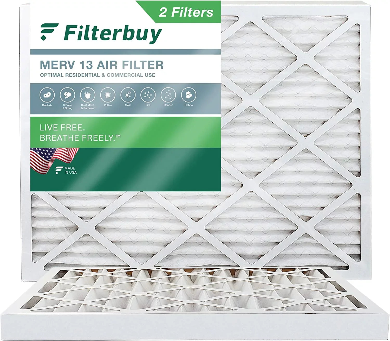 Filterbuy 18x24x2 MERV 13 Pleated HVAC AC Furnace Air Filters (2-Pack)
