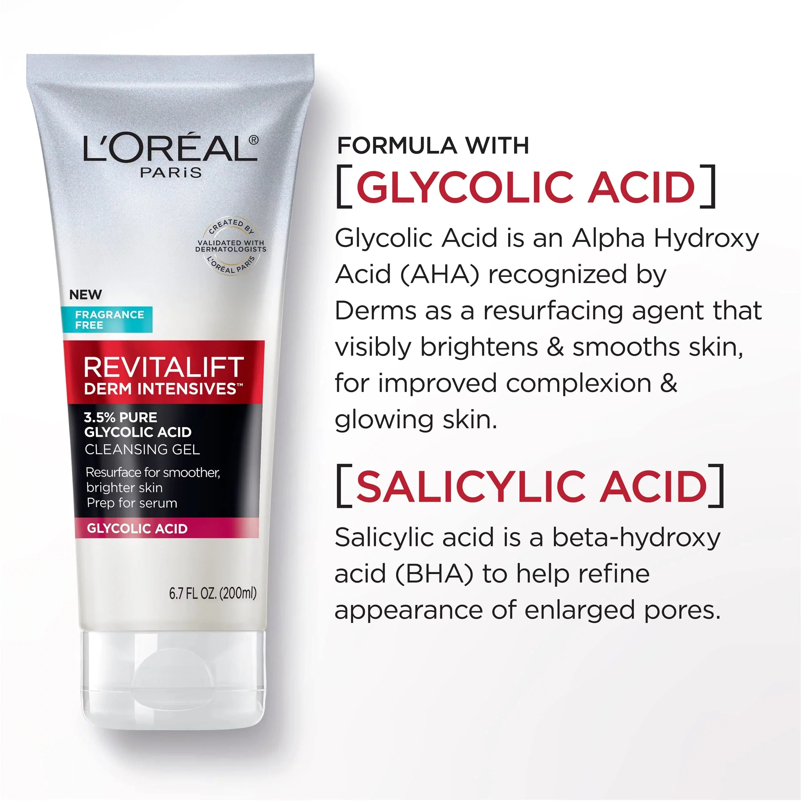 L,Oreal Paris Revitalift 3.5% Pure Glycolic Acid Brightening Cleansing Gel Wth Salicylic Acid 6.7 Fl Oz