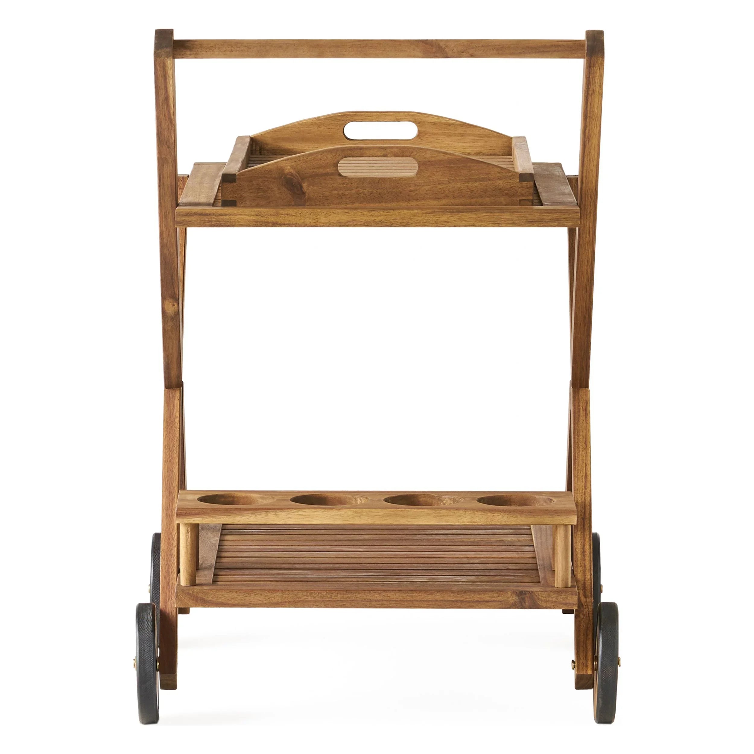 GDF Studio Kenilworth Indoor/Outdoor Acacia Wood 2 Tiered Bar Cart, Natural