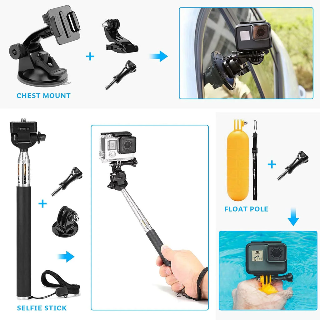 Accessories Kit for AKASO EK5000 EK7000 4K WiFi Action Camera GoPro Hero 9 8 7 6 5/Session 5/Hero 4/3+/3/2/1