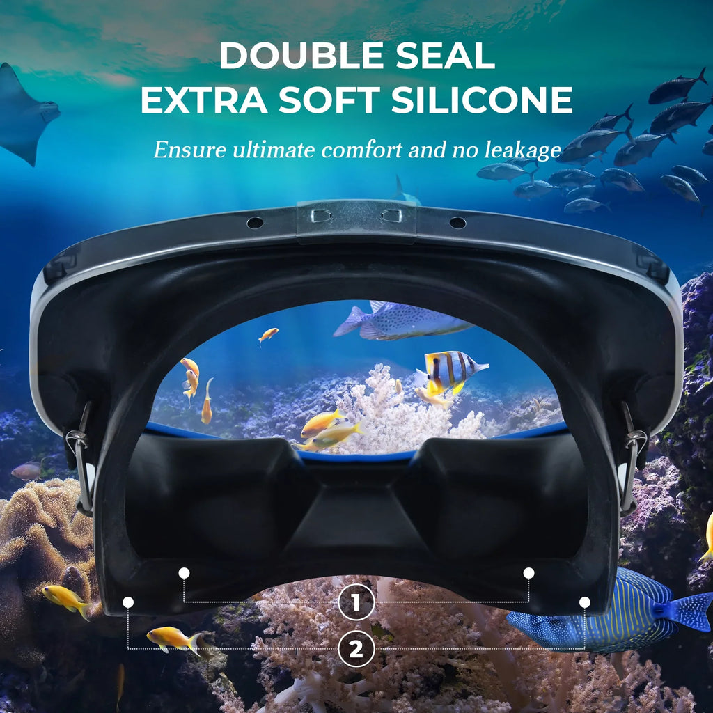 Hanway Adva Snorkel Mask – Tempered Glass Diving Goggles - Scuba Mask for Professional Diving and Snorkeling – Adjustable Fastener Silicone Molding Swimming Mask-Blue