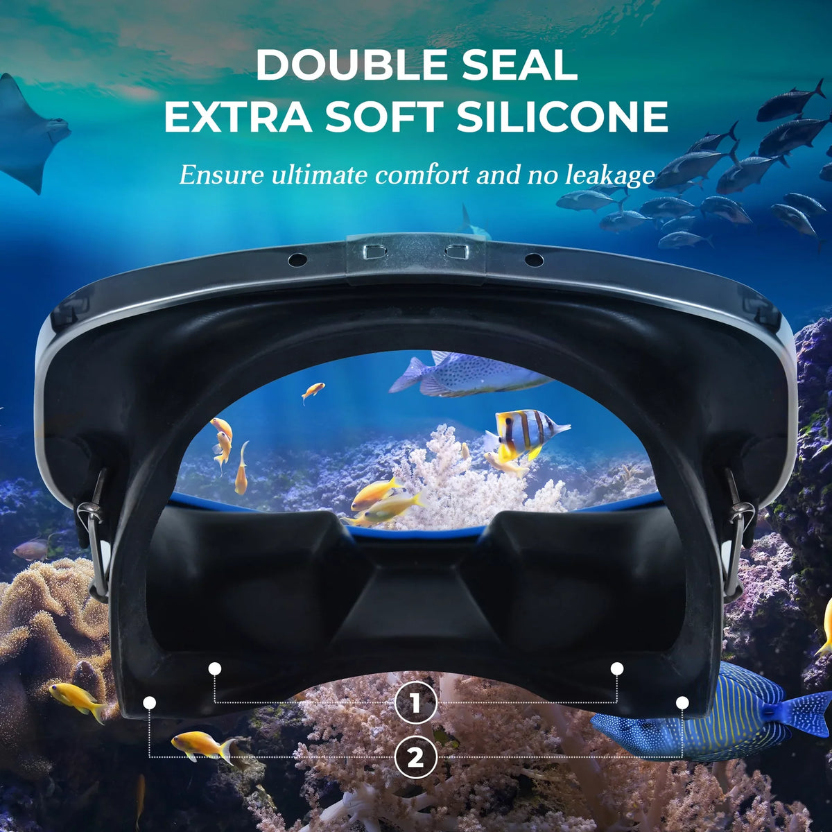 Hanway Adva Snorkel Mask – Tempered Glass Diving Goggles - Scuba Mask for Professional Diving and Snorkeling – Adjustable Fastener Silicone Molding Swimming Mask-Blue