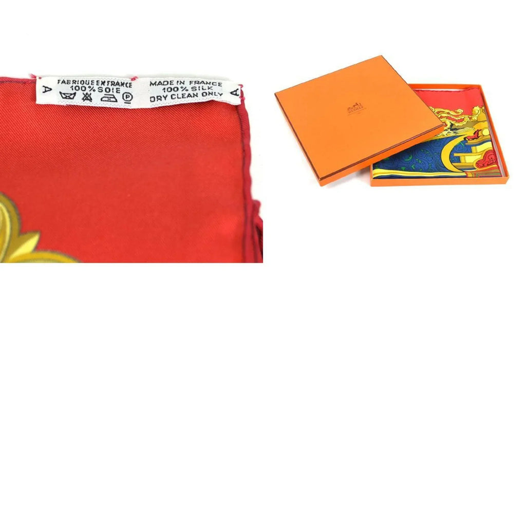 Pre-Owned Hermes HERMES Scarf Carre 90 ANIMAUX SOLAIRES Silk Red/Multicolor Women's (Good)