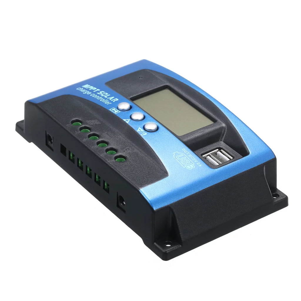 Htovila 30A-100A Solar Charge Controller Solar Panel Charge Controller Dual USB Charge Regulator Intelligent Adjustable Parameter LCD Display