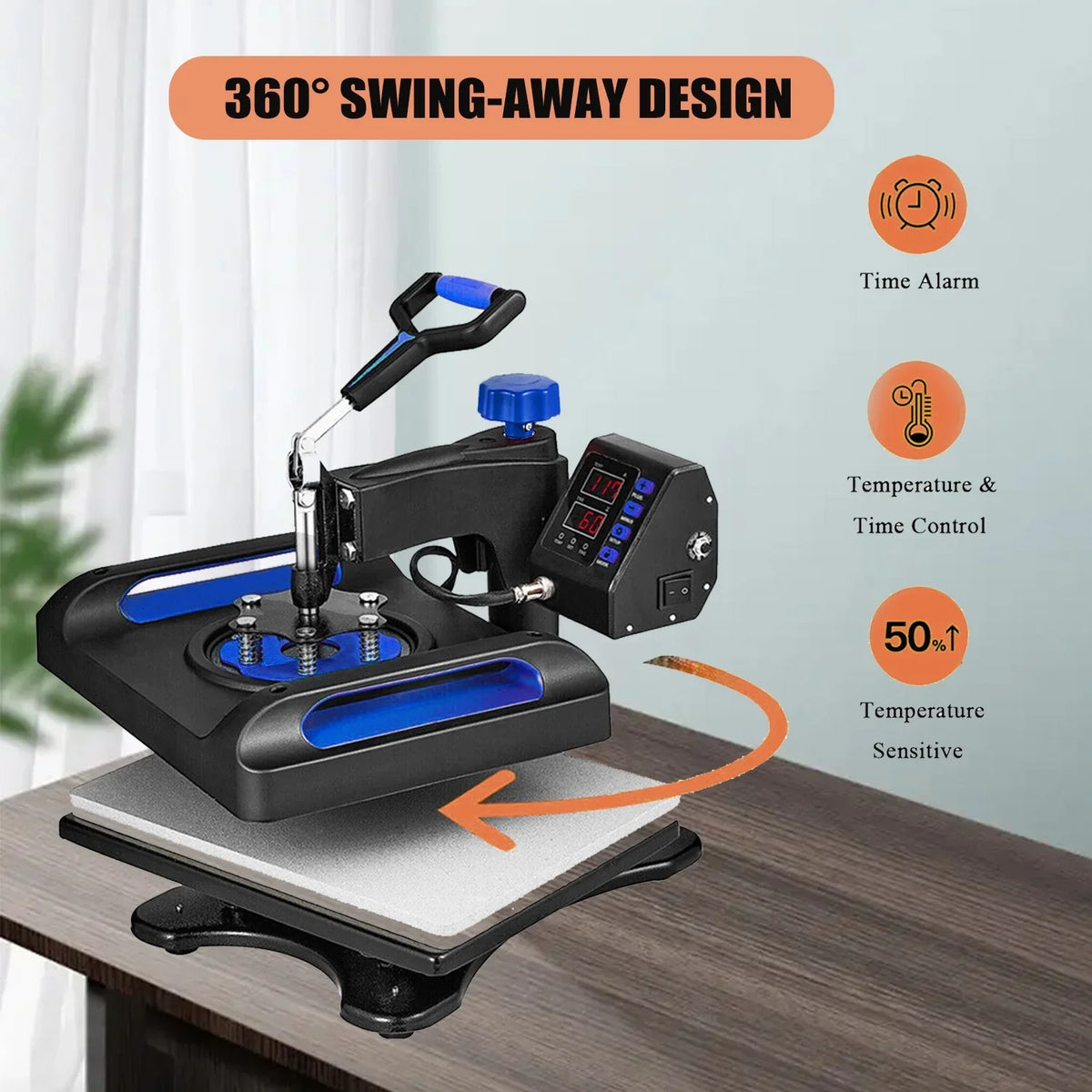 Blue Heat Press Machine 975W, 15 x 15 Inches Sublimation Transfer Printer, Digital Precise LCD Control Printing, 360 Swing Away Vinyl Transfer Printer for T-Shirts, Canvas Bag, Pillow, Banner