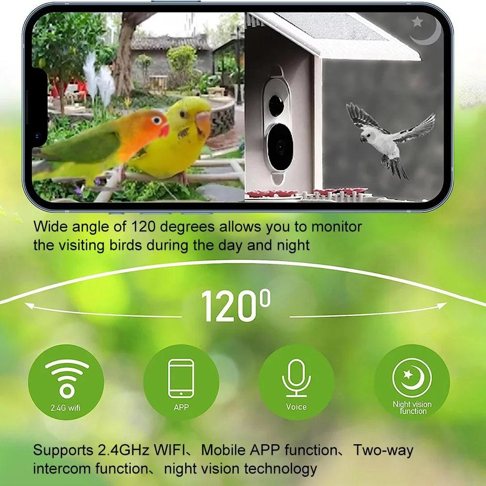 Dcenta Smart Bird Feeder Camera 1080P Auto Capture Bird Video Motion Detection Real-time Notification AI Identify Bird Species IP65 Waterproof 128G TF Cards, Excellent for Bird Lovers