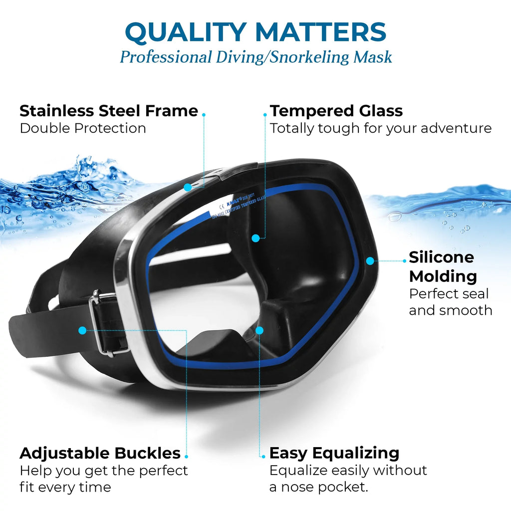 Hanway Adva Snorkel Mask – Tempered Glass Diving Goggles - Scuba Mask for Professional Diving and Snorkeling – Adjustable Fastener Silicone Molding Swimming Mask-Blue
