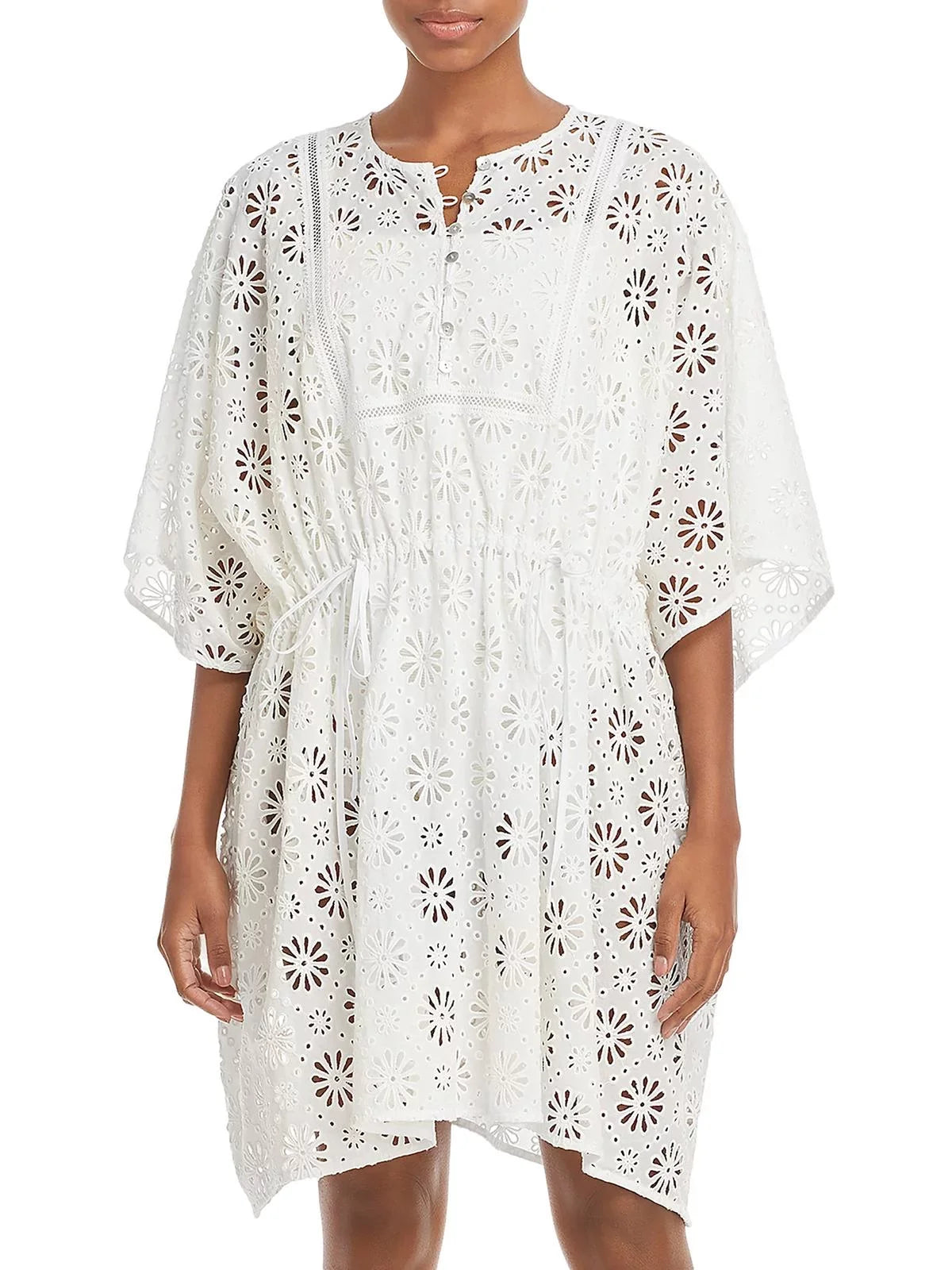 Shoshanna Women's Daisy Mini Caftan Swim Protection (M, White)