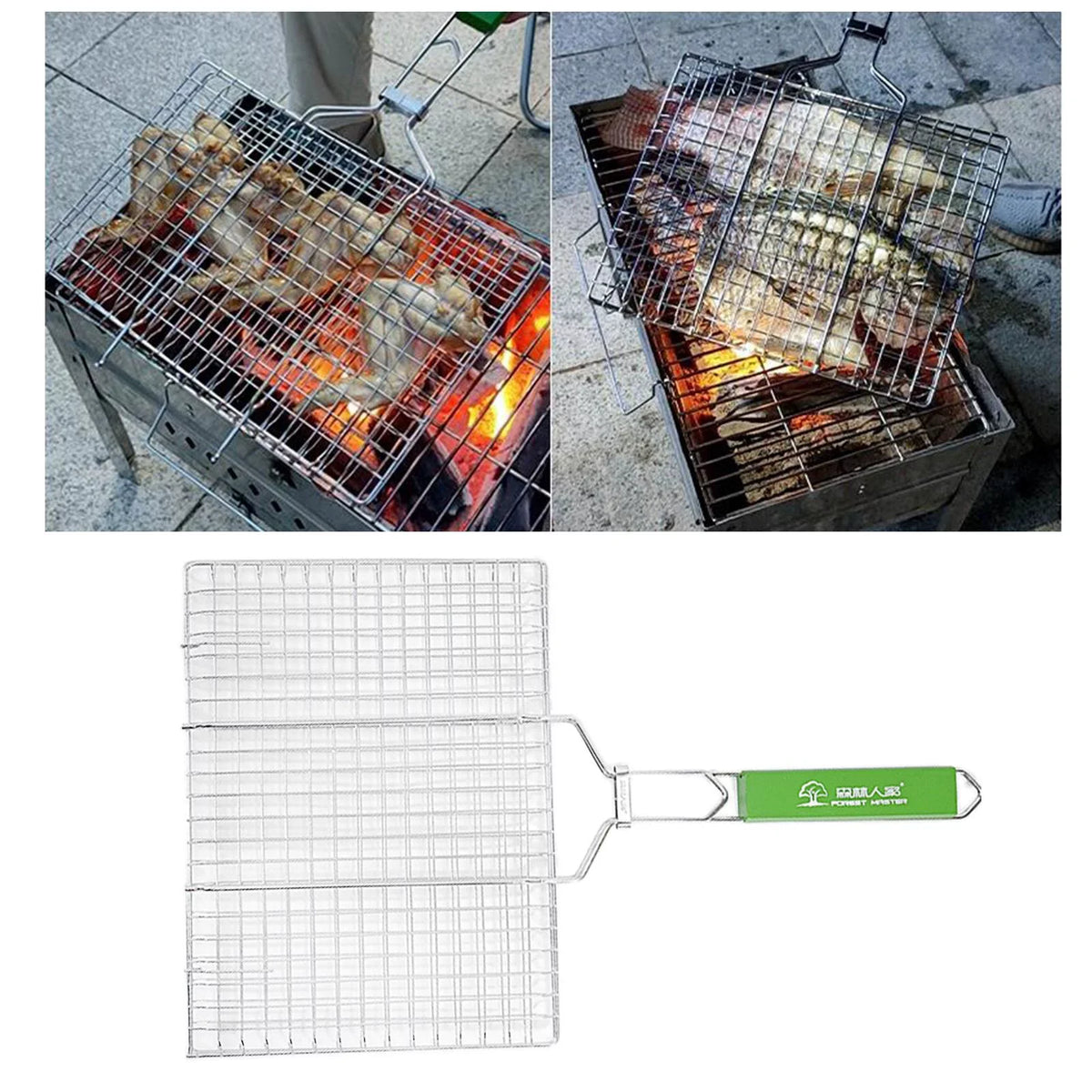 Stainless Steel Basket for Outdoor Camping BBQ Accessories Rack for Grilling Fish, Chicken, Meat, Steak, Vegetables, Kabobs, Chops, Seafood