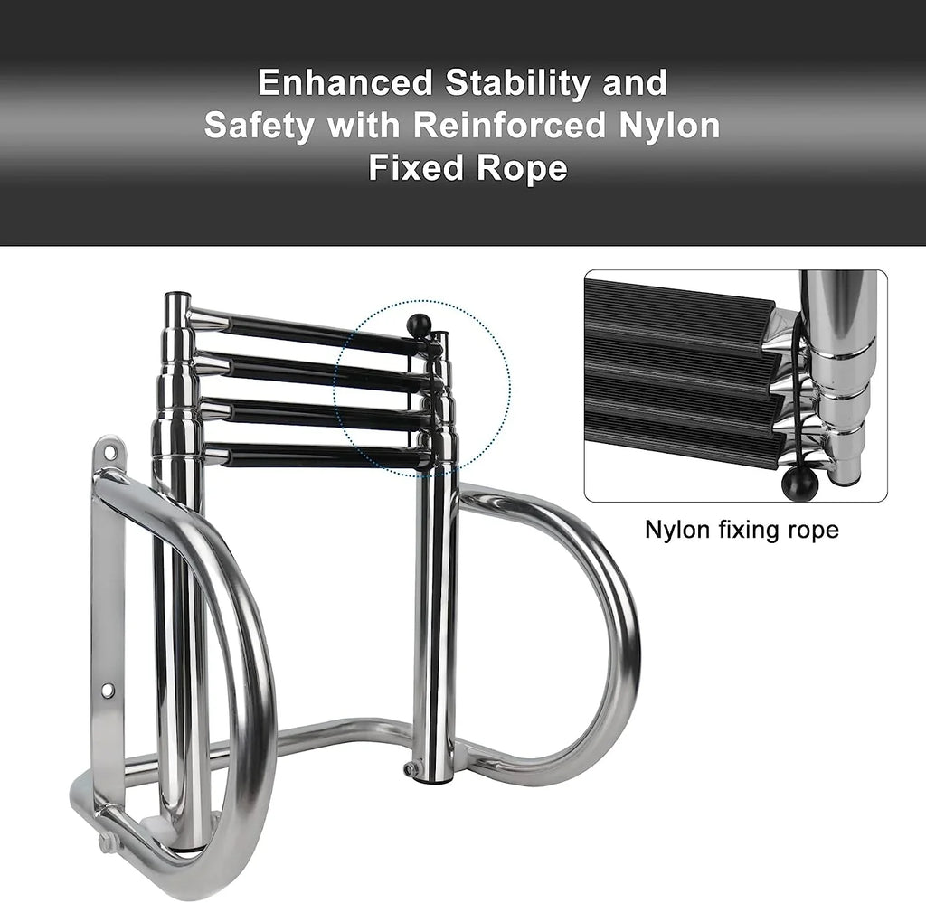 4 Step Pontoon Craft Ladder,Heavy Duty Telescoping Watercraft Boarding Ladder with Wide Steps, Folding Craft Swim Ladder,Dock Ladder with Hand Railings