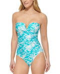 Calvin Klein TROPICAL WATERS MULTI V-Notch Bandeau One-Piece Swimsuit, US 6