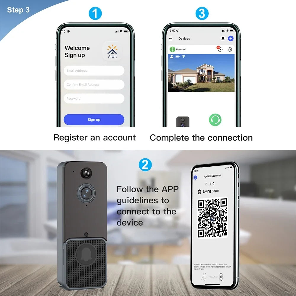 Shinysix Wireless Doorbell Camera with Two Chime, PIR Human Detection and App Alerts, Night Vision, 2-Way Audio-for Home Security