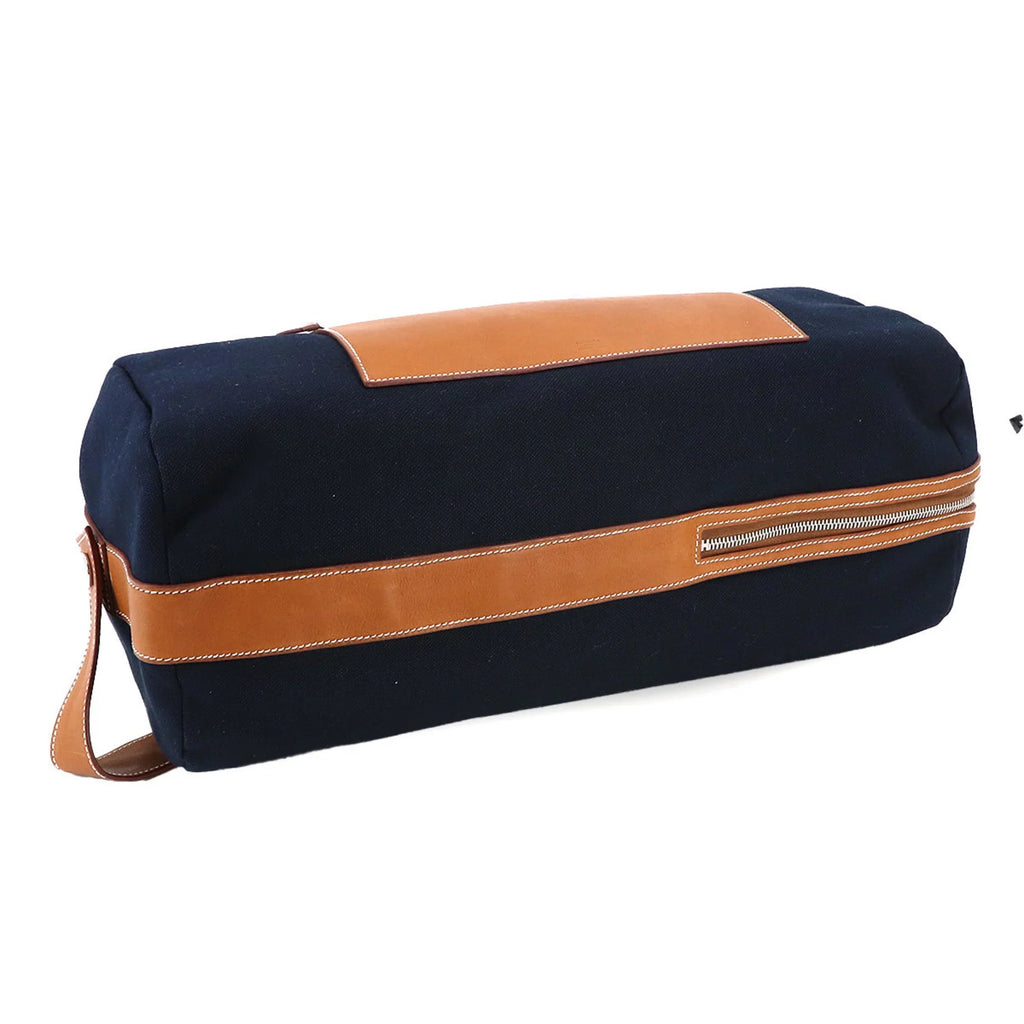 Pre-Owned Hermes Odyssey Tail Duffel Bag 2way Hand Shoulder Gauland Canvas Spudkidskin Blue Marine Gold (Like New)