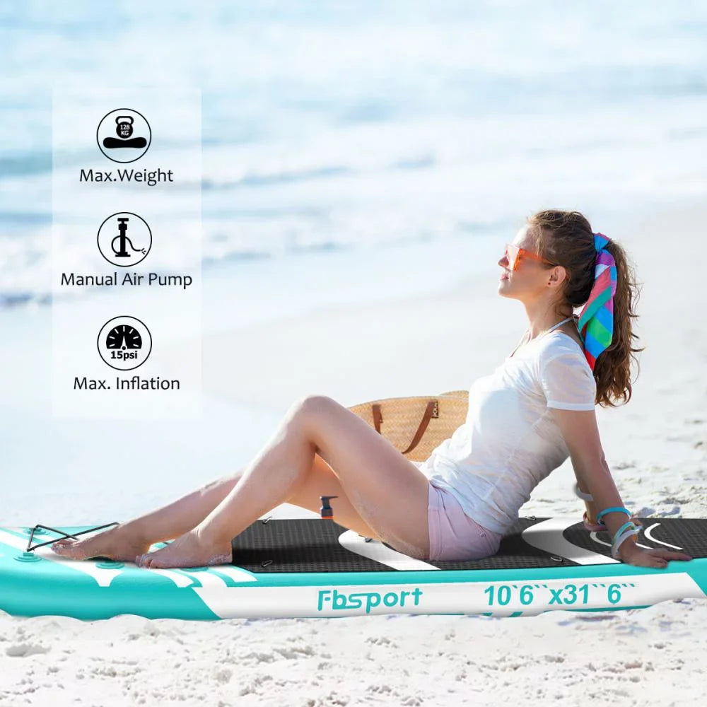 FBsport 10 Ft. Brushed Thickening Inflatable Stand up Paddle Board with Complete Accessories and Carry Bag, Wide Stance, Surf Control, Non-Slip Deck, Standing Ship Green