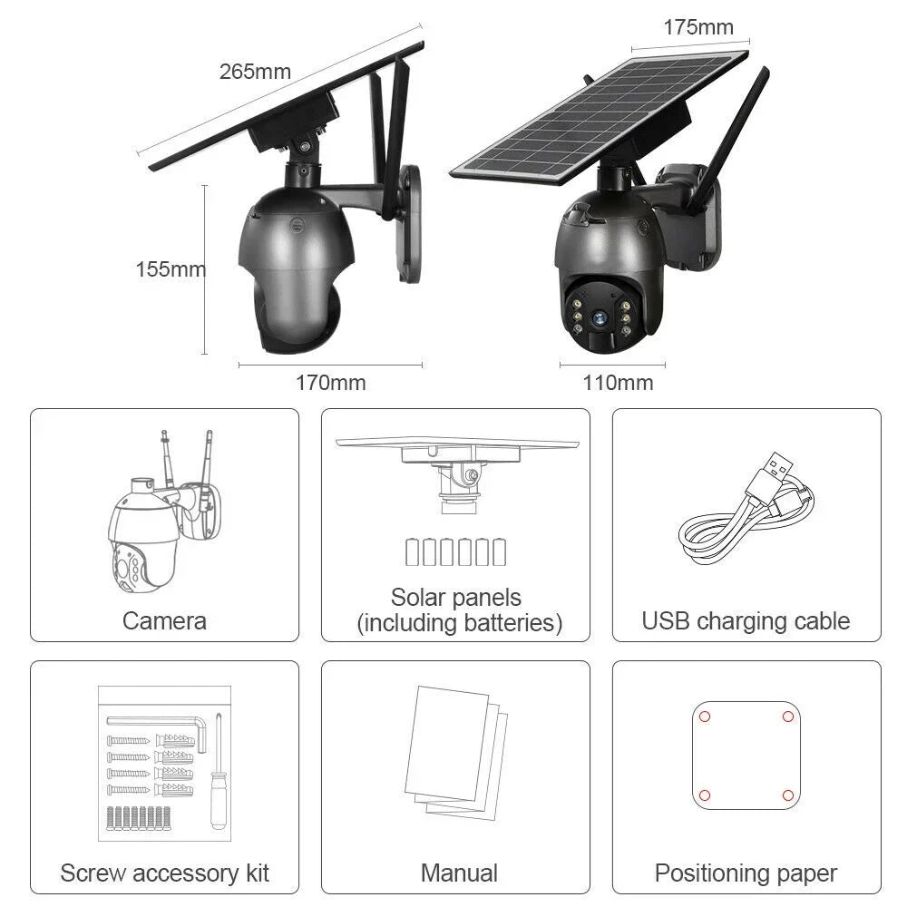 DFITO Wireless Solar Security Camera, 1080P HD Outdoor Camera WIFI PTZ Surveillance Security Camera CCTV IP66 Waterproof, AI Human Detection, 2-Way Audio, PIR Motion Detection