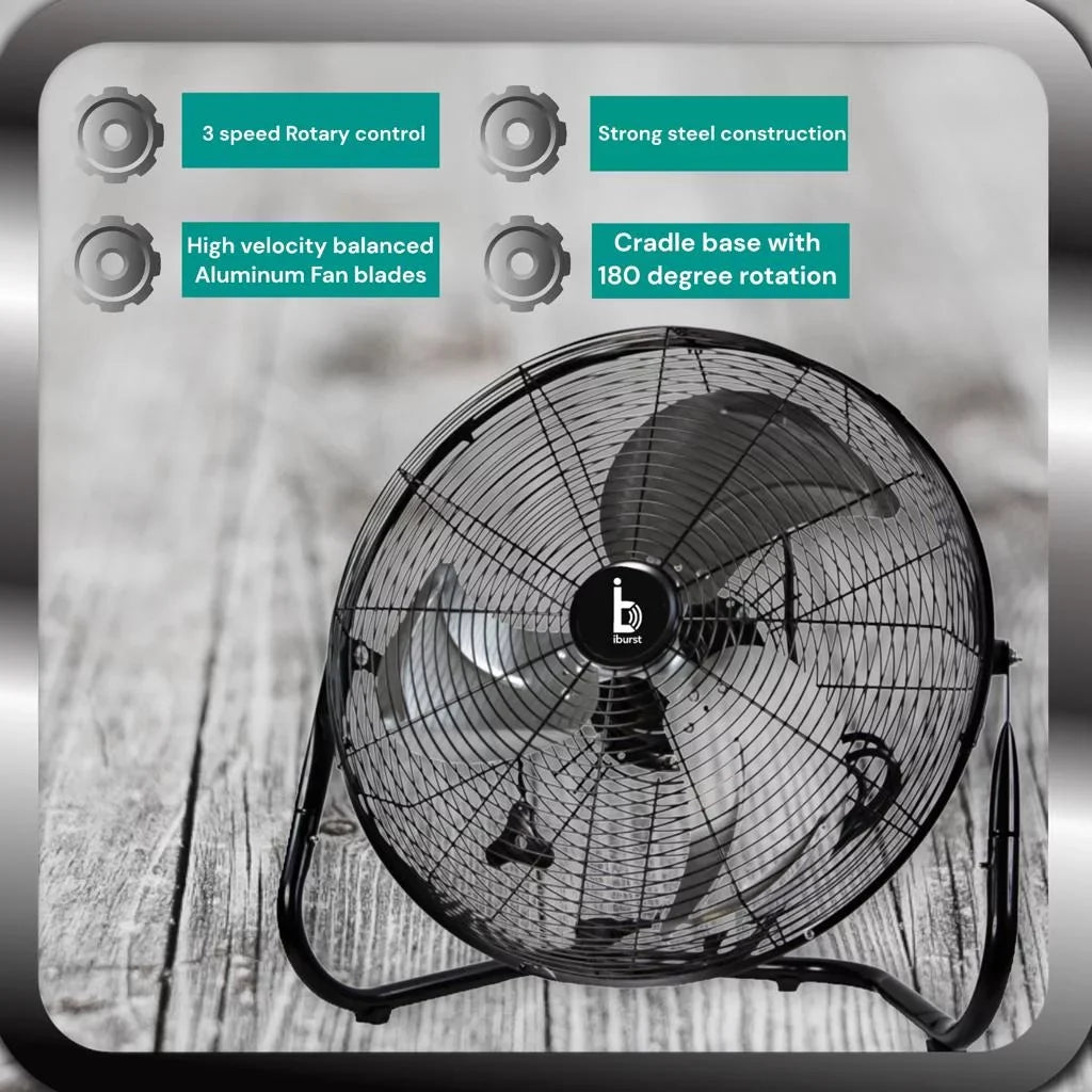 iBurst Ib-218 18 inch 3-Speed High Velocity Heavy Duty Metal Industrial Floor Fans Black