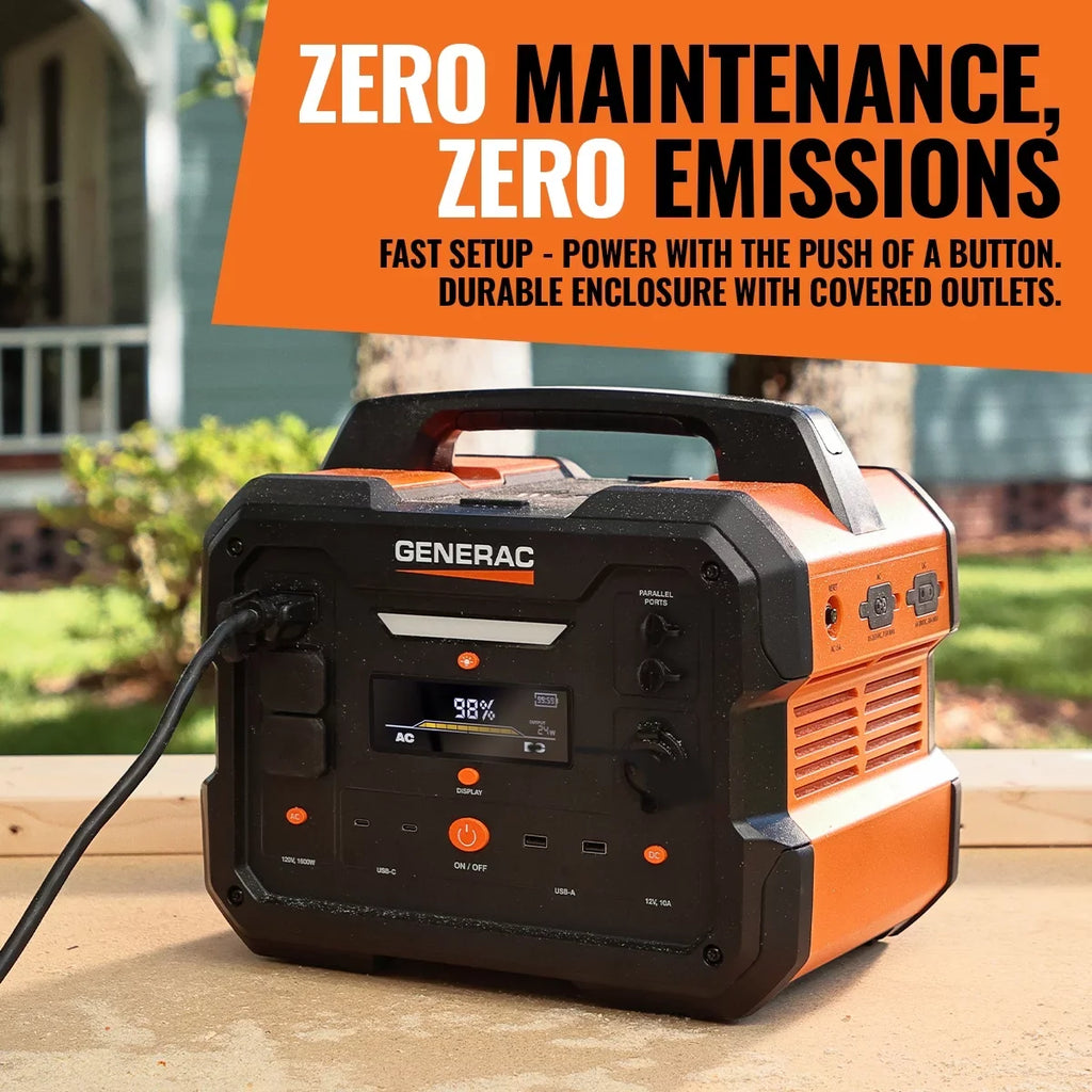 Generac 8026 Power Station 1600/3200W 2106Wh Battery Powered Portable Generator - Solar Panel Charging Fitting