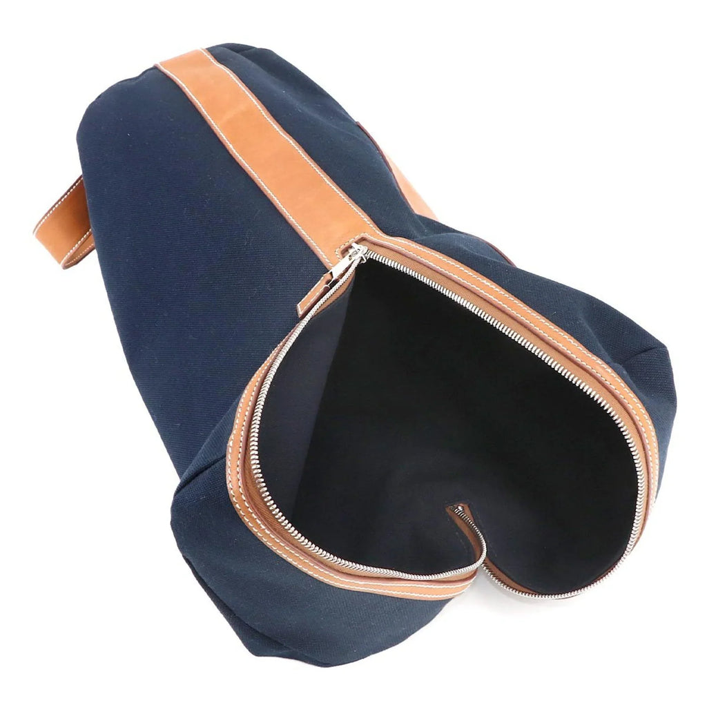 Pre-Owned Hermes Odyssey Tail Duffel Bag 2way Hand Shoulder Gauland Canvas Spudkidskin Blue Marine Gold (Like New)