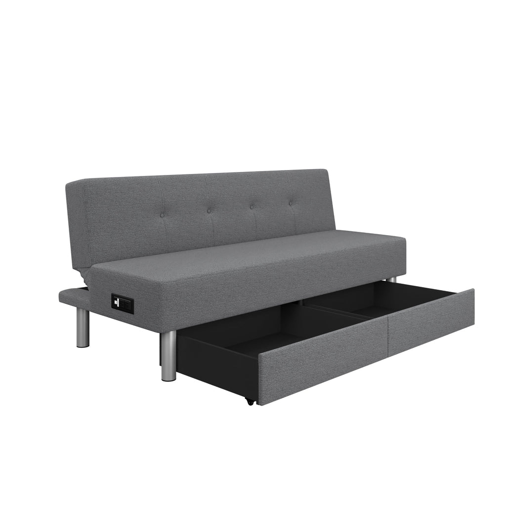 Serta Windsor Futon with Storage and Power, Gray Fabric