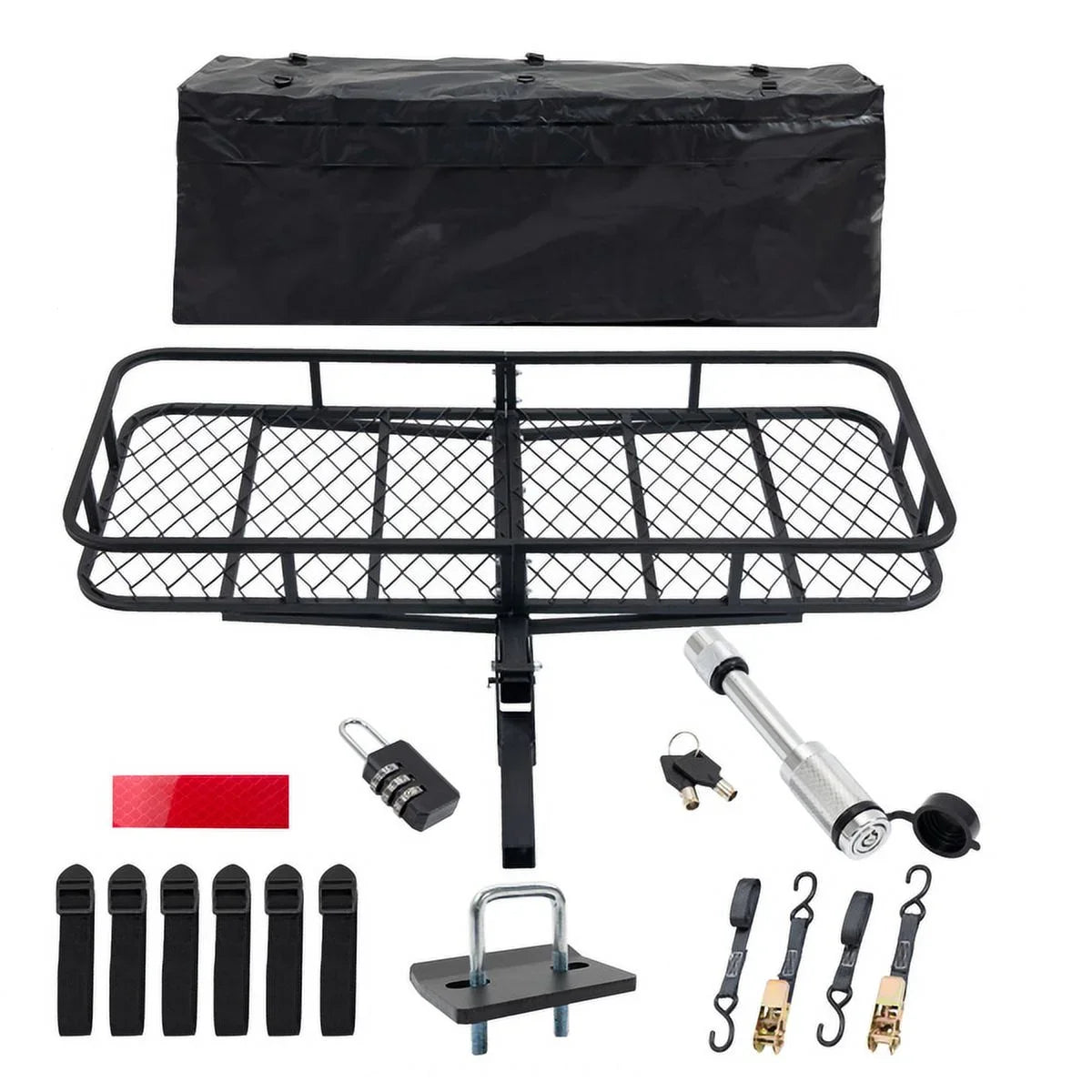 Teledu 60" x 24" x 6" Hitched Mounted Folding Cargo Basket with a 500 lb Capacity for Car SUV Truck Trailer, Black