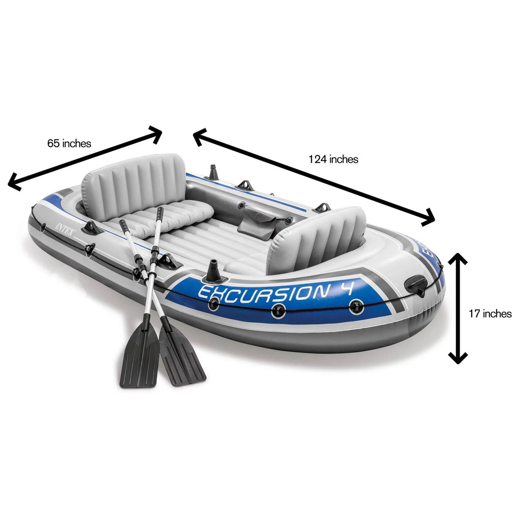 Intex Excursion Inflatable Rafting Fishing 4 Person Craft w/ Oars & Pump (2 Pack)